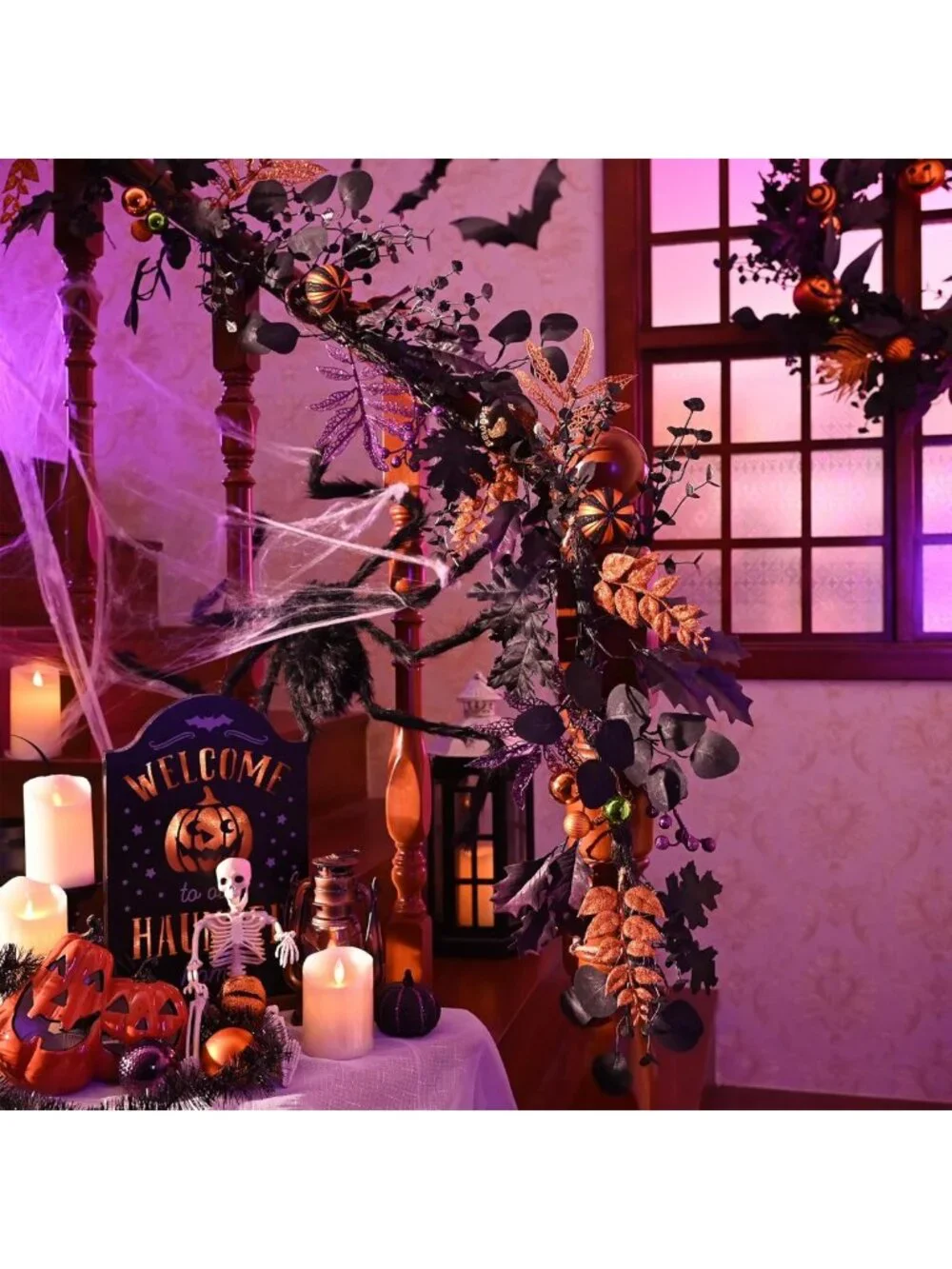 6ft Pre-Lit Halloween Garland with Jack-o'-Lanterns & Ball Decor for Mantel